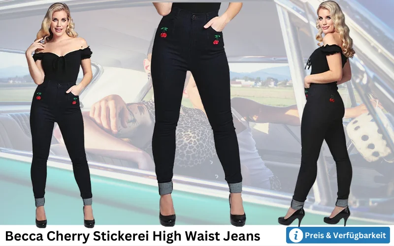Damen Rockabilly Jeans schwarz mit Stickerei